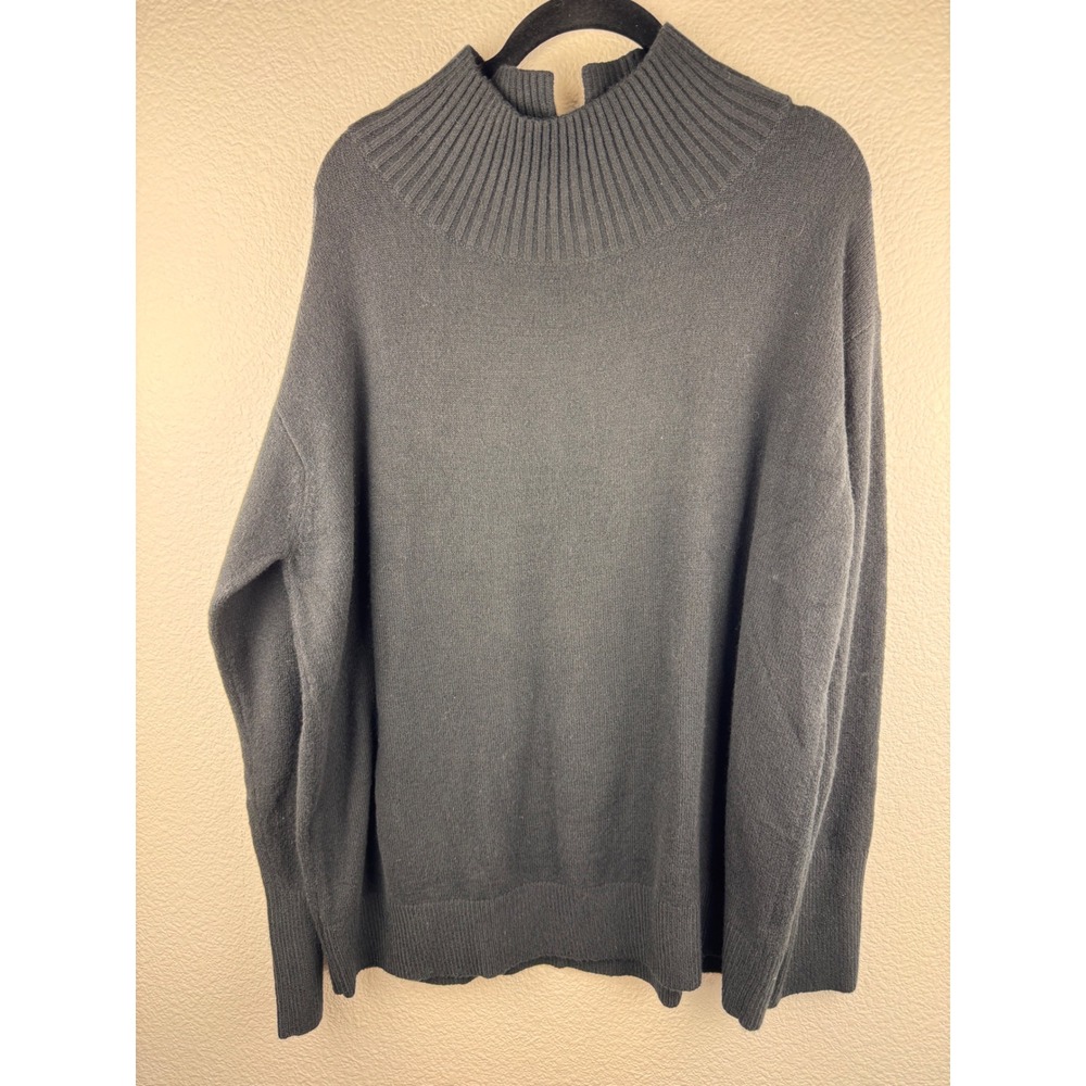 NWT Caslon Womens XL Mock Neck Ribbed Long Sleeve Sweater Black Cotton Capsule